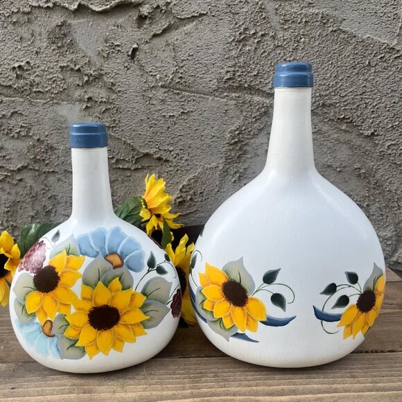 Vintage Hand Painted Sunflower Demijohn Vase Set - Picture 8 of 10